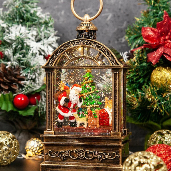 Коледен фенер с музика и снежен ефект – празнична лампа с LED светлина