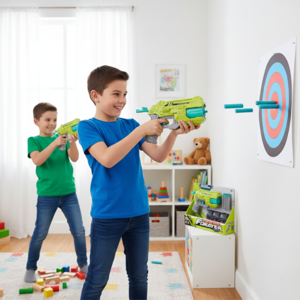 Пистолет с меки куршуми и мишени – забавна коледна играчка за активна игра