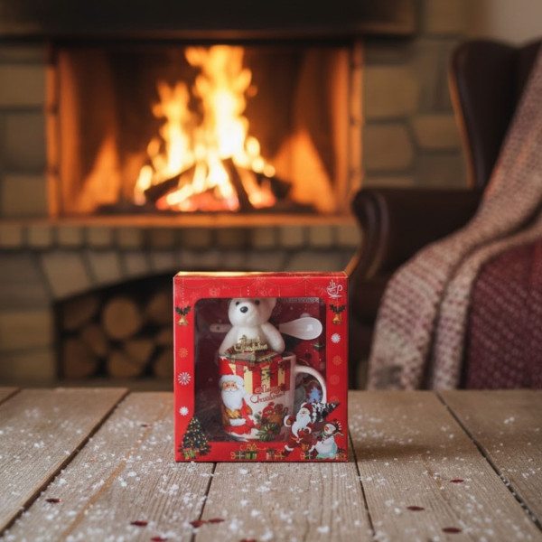 Коледна чаша с лъжичка и плюшено мече 1