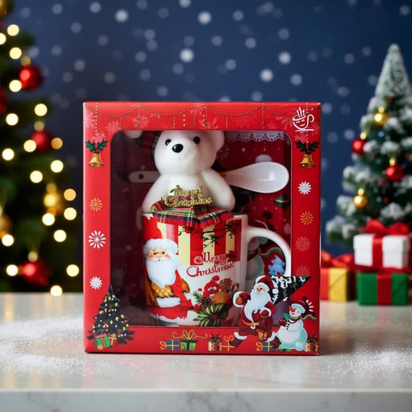 Коледна чаша с лъжичка и плюшено мече 1 1