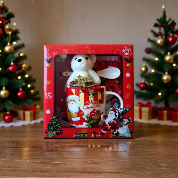 Коледна чаша с лъжичка и плюшено мече 1 3