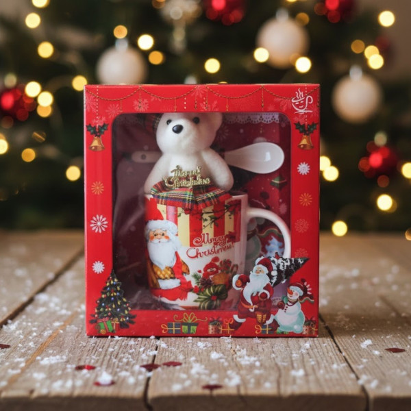 Коледна чаша с лъжичка и плюшено мече 1 2