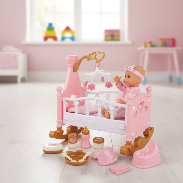 Комплект с бебе и легълце – Идеален подарък с 13 аксесоара за малки принцеси 3