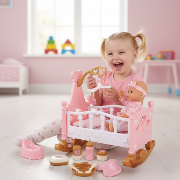 Комплект с бебе и легълце – Идеален подарък с 13 аксесоара за малки принцеси 1