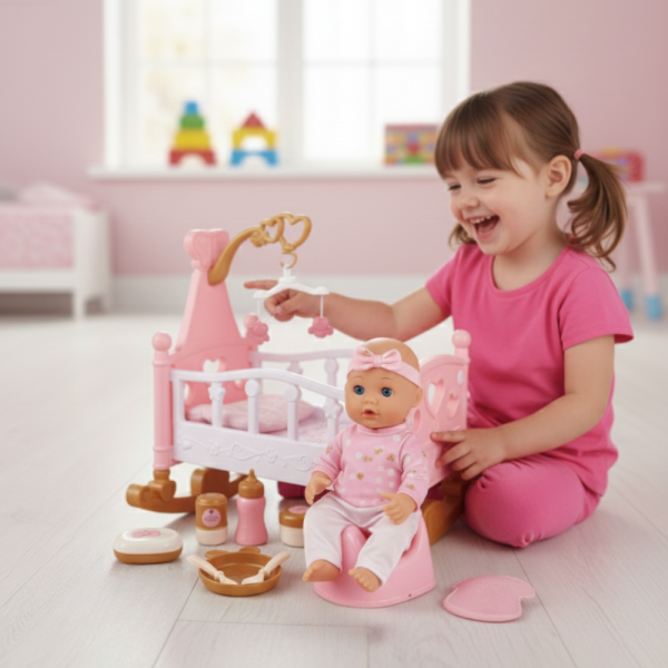 Комплект с бебе и легълце – Идеален подарък с 13 аксесоара за малки принцеси