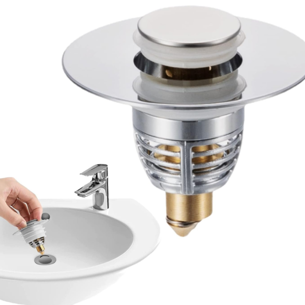 Тапа за мивка с филтър против запушване – Неръждаема стомана и месинг за надеждност и лесно почистване