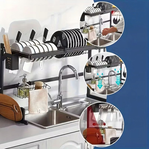 Двуетажен сушилник за съдове с поставка за дъска за рязане 6