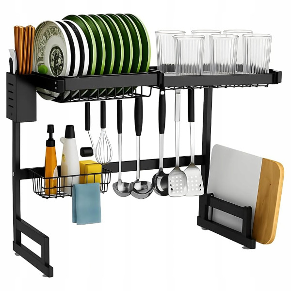 Двуетажен сушилник за съдове с поставка за дъска за рязане