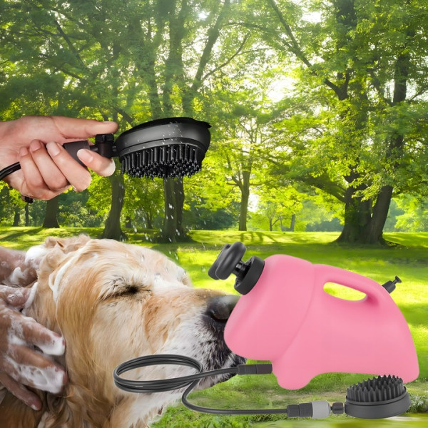 Преносим душ 8L за кучета, велосипеди и спортни принадлежности – без електрическо захранване, с ръчна помпа и 2в1 четка