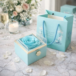 Луксозна подаръчна кутия с консервирана синя роза и въртящо се чекмедже