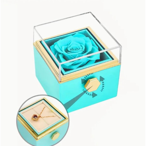 Луксозна подаръчна кутия с консервирана синя роза и въртящо се чекмедже