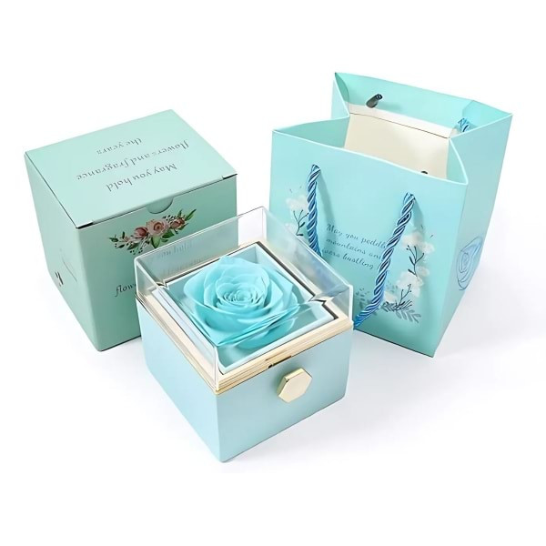Луксозна подаръчна кутия с консервирана синя роза и въртящо се чекмедже 5