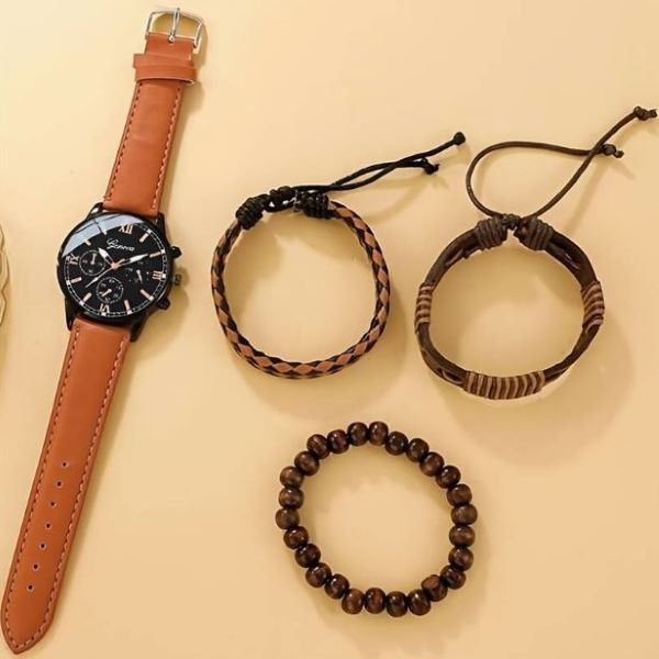 Комплект ръчен часовник с три гривни – стилен аксесоар за всеки повод
