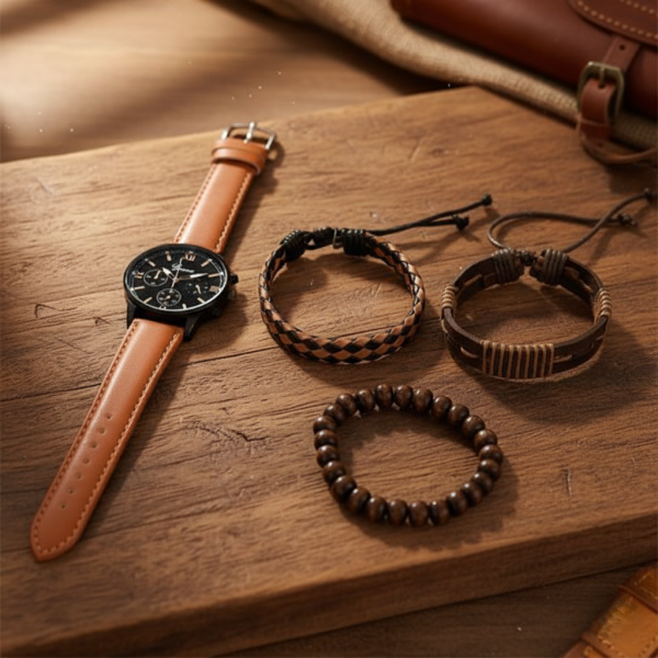 Комплект ръчен часовник с три гривни – стилен аксесоар за всеки повод 1