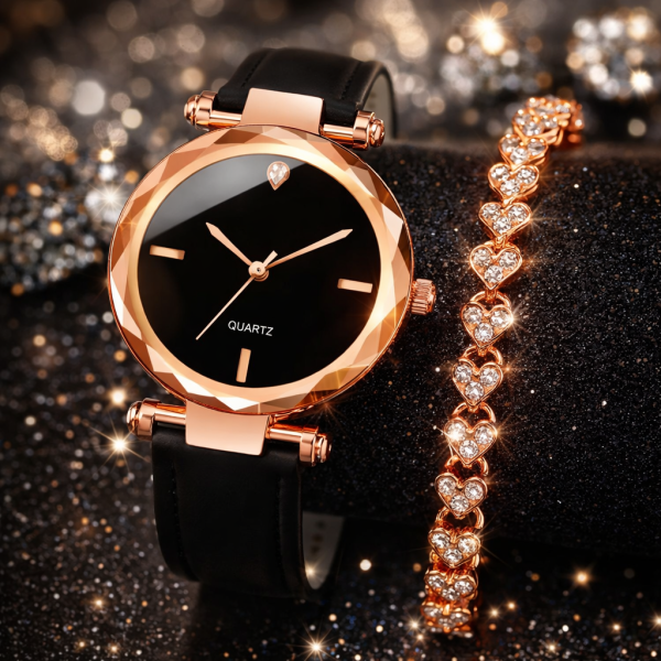 Елегантен дамски комплект часовник и гривна с розово злато 2