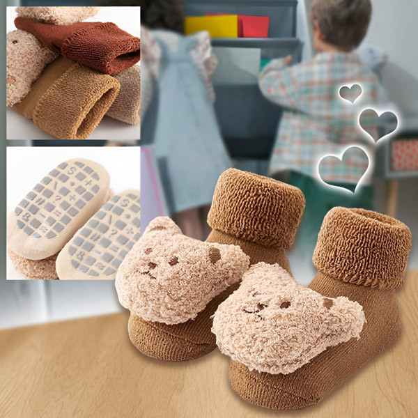 Неплъзгащи се бебешки чорапи с дизайн на мече - Незаменим комфорт и безопасност