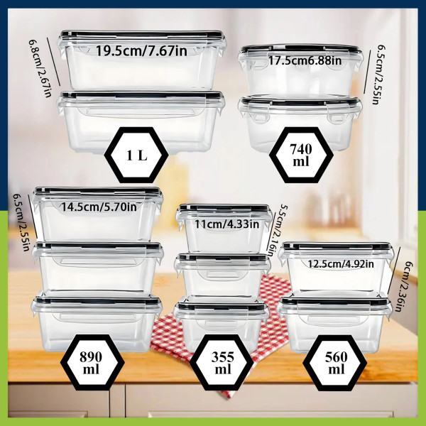 Комплект от 12 кутии за храна за обяд – пластмасови контейнери с капаци