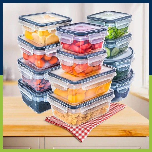 Комплект от 12 кутии за храна за обяд – пластмасови контейнери с капаци 12