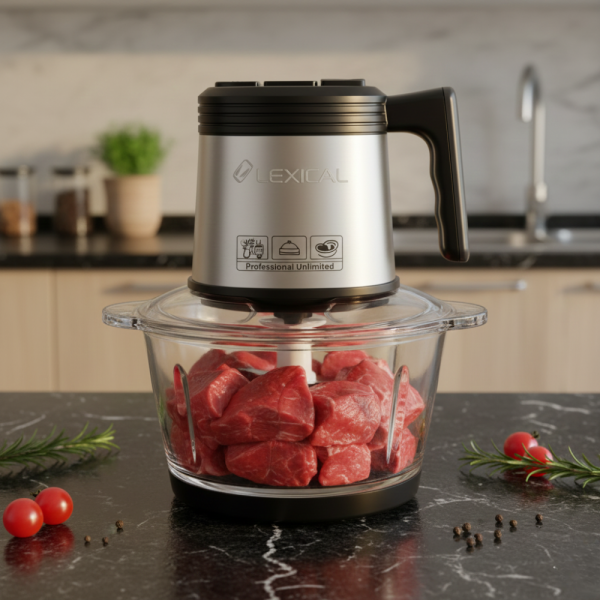 Електрически чопър Lexical LCH-1956 с 6 титаниеви ножа и стъклена купа 1