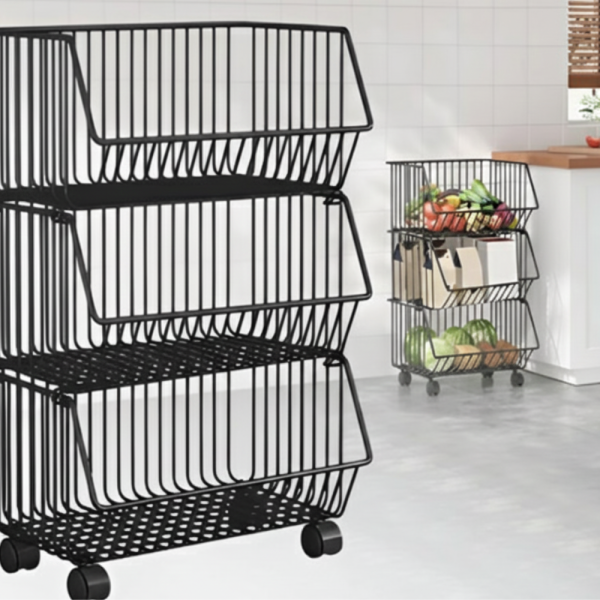 Практичен стелаж на колелца с 3 нива - компактно решение за кухня, антре и детска стая