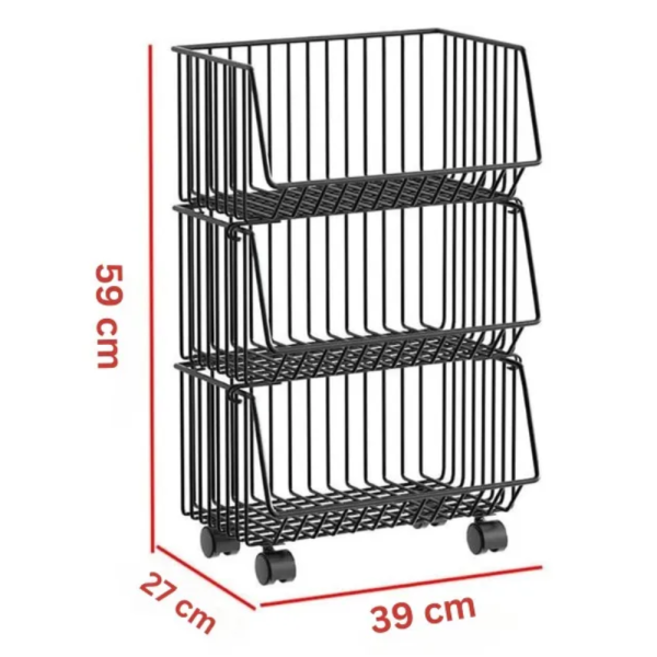 Практичен стелаж на колелца с 3 нива - компактно решение за кухня, антре и детска стая