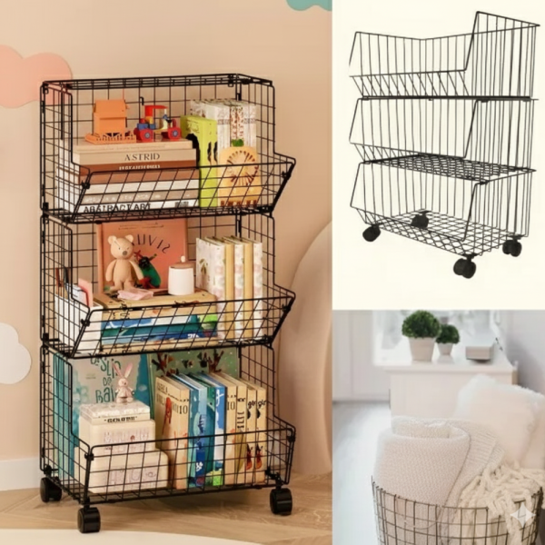 Практичен стелаж на колелца с 3 нива - компактно решение за кухня, антре и детска стая