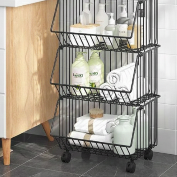 Практичен стелаж на колелца с 3 нива - компактно решение за кухня, антре и детска стая