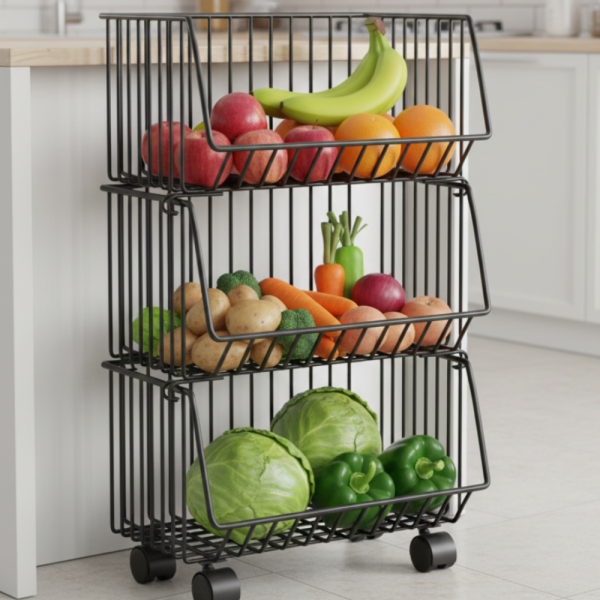 Практичен стелаж на колелца с 3 нива - компактно решение за кухня, антре и детска стая 1