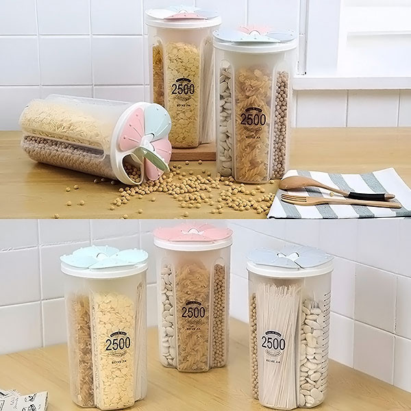 Многофункционален контейнер с 4 отделения за зърнени храни и подправки