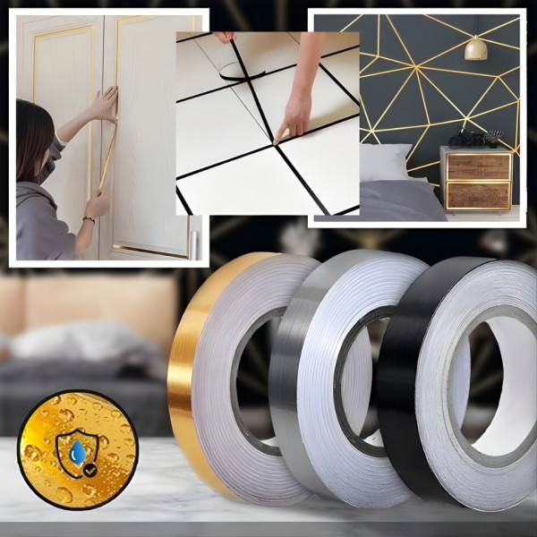 Самозалепваща декоративна лента – водоустойчива, комплект 3 цвята - злато, сребро, черно