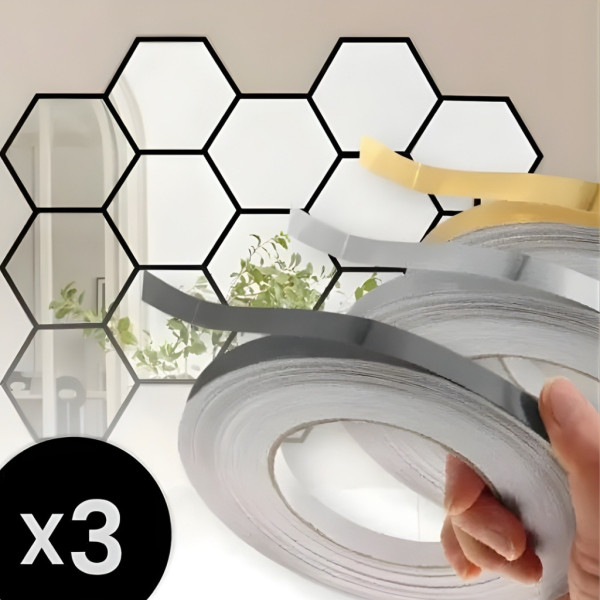 Самозалепваща декоративна лента – водоустойчива, комплект 3 цвята - злато, сребро, черно