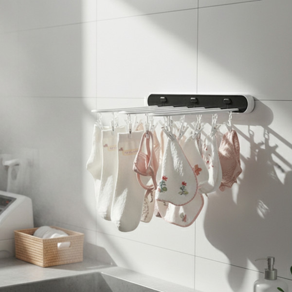 Самозалепваща се сгъваема стойка за сушене на дрехи с 24 щипки – компактно решение за малки пространства 1