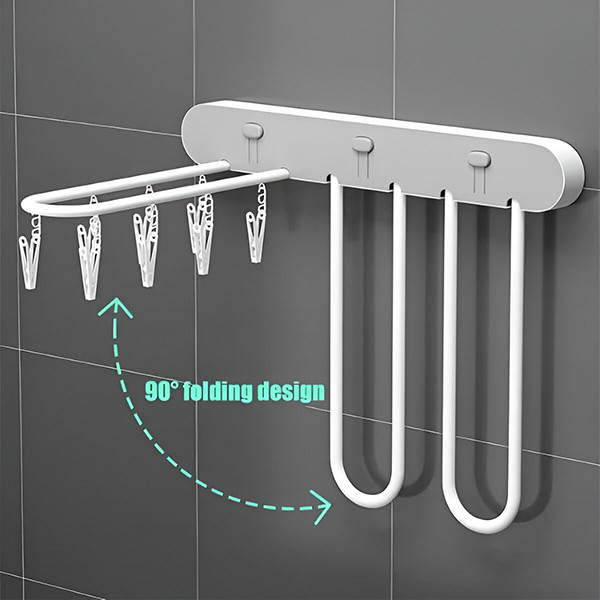 Самозалепваща се сгъваема стойка за сушене на дрехи с 24 щипки – компактно решение за малки пространства 5