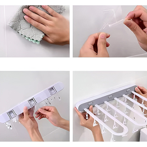 Самозалепваща се сгъваема стойка за сушене на дрехи с 24 щипки – компактно решение за малки пространства 7