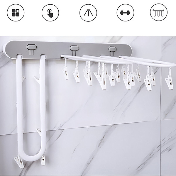 Самозалепваща се сгъваема стойка за сушене на дрехи с 24 щипки – компактно решение за малки пространства 8