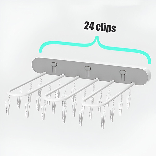 Самозалепваща се сгъваема стойка за сушене на дрехи с 24 щипки – компактно решение за малки пространства