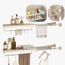 Разтегателен телескопичен рафт без пробиване 50–80 см – универсално решение за кухня, баня и гардероб