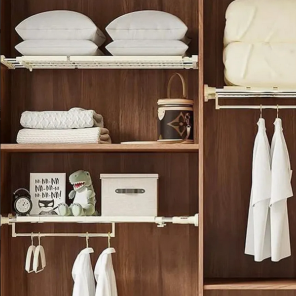 Разтегателен телескопичен рафт без пробиване 50–80 см – универсално решение за кухня, баня и гардероб