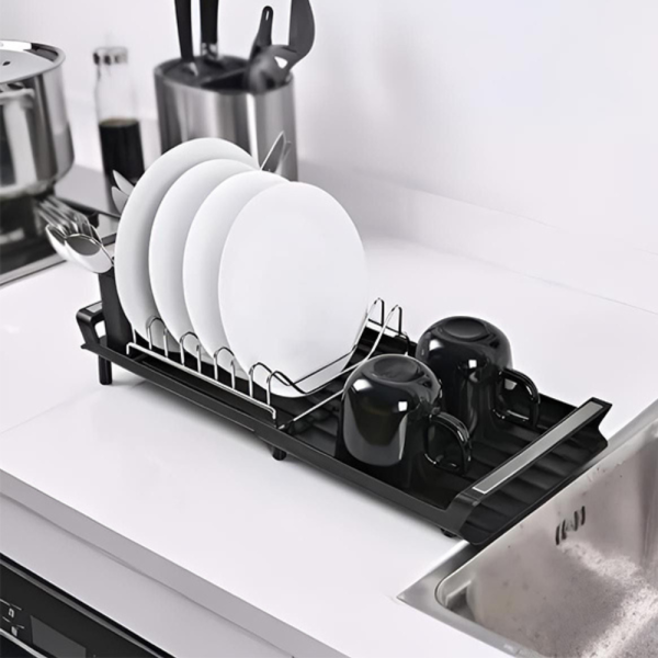 Разтегателен сушилник за съдове и прибори с дренажна тава – компактен кухненски отцедник за мивка 1