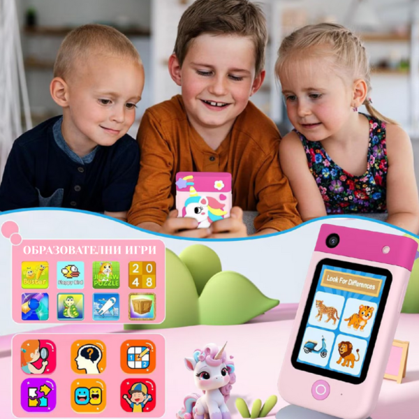 Образователен детски телефон с игри и камера 180° – Smart Phone за деца 3–7 г., с музика и игри 5