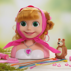 Кукла за прически „Маша и мечокът“ – Торс с дълга коса и аксесоари за оформяне