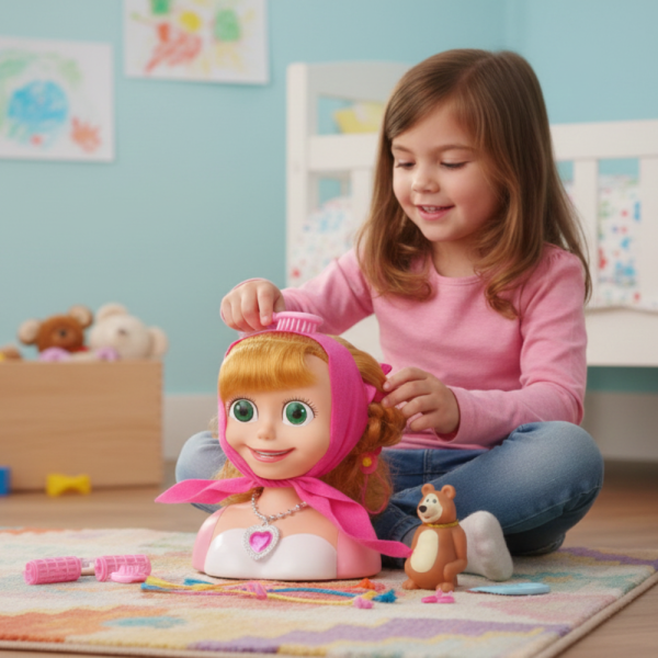 Кукла за прически „Маша и мечокът“ – Торс с дълга коса и аксесоари за оформяне
