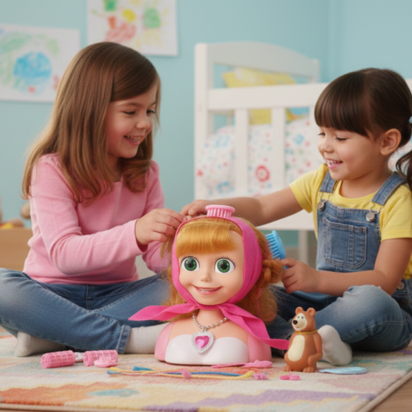 Кукла за прически „Маша и мечокът“ – Торс с дълга коса и аксесоари за оформяне