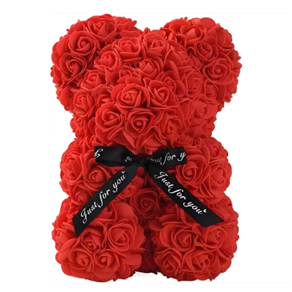 Плюшено мече с LED рози - подарък за мама, момиче, баба - комплект вечни рози 25 см