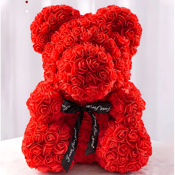 Плюшено мече с LED рози - подарък за мама, момиче, баба - комплект вечни рози 25 см