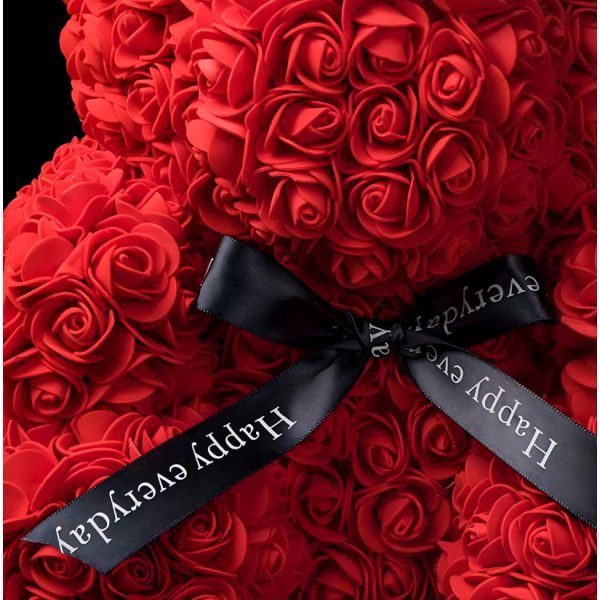 Плюшено мече с LED рози - подарък за мама, момиче, баба - комплект вечни рози 25 см