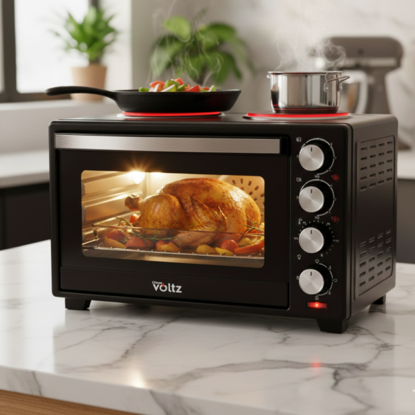 Готварска печка Voltz с фурна и 2 котлона 3200W, компактна електрическа печка за кухня