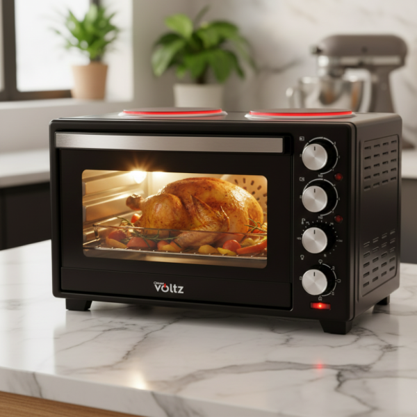 Готварска печка Voltz с фурна и 2 котлона 3200W, компактна електрическа печка за кухня 2