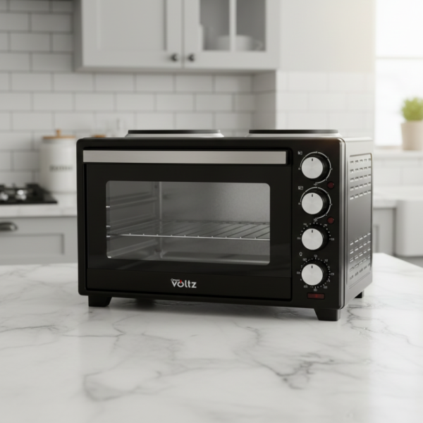 Готварска печка Voltz с фурна и 2 котлона 3200W, компактна електрическа печка за кухня