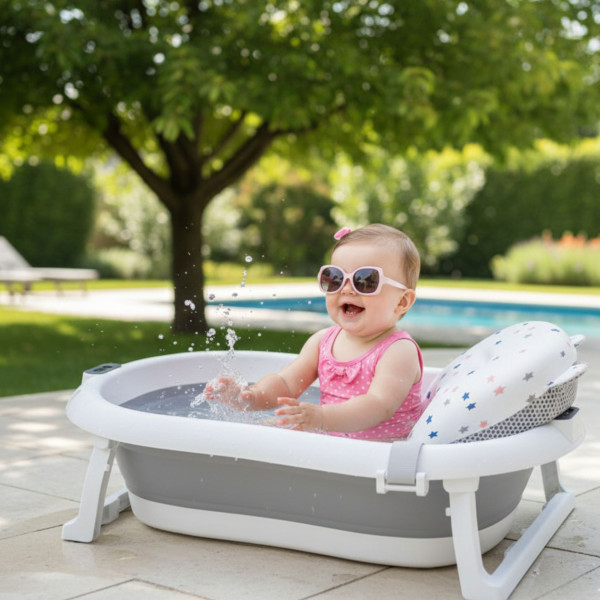 Сгъваема бебешка вана с термометър и възглавница 2